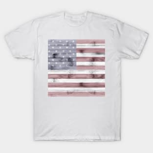 Rustic Red White Blue Wood USA flag T-Shirt